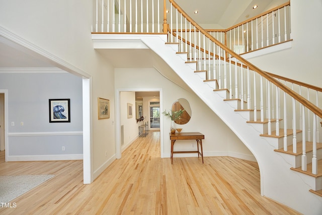 107 Silo Dr, Chapel Hill, NC 27514 - stairway with a high ceiling, wood finished floors, baseboards, and recessed lighting