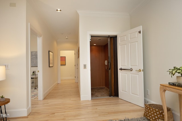 107 Silo Dr, Chapel Hill, NC 27514 - hallway featuring light wood-style floors, ornamental molding, baseboards, and recessed lighting
