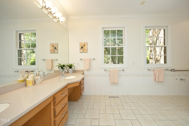 107 Silo Dr, Chapel Hill, NC 27514 - full bathroom featuring plenty of natural light, vanity, crown molding, and a wainscoted wall