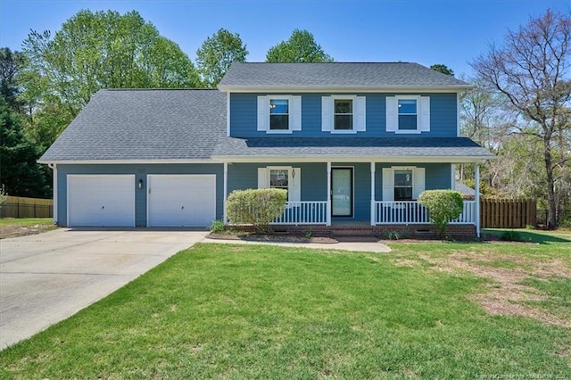 view of front of home with an attached garage, a porch, and driveway