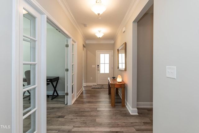 2501 Impulsion Dr, New Hill, NC 27562 - foyer featuring crown molding, wood finished floors, and baseboards