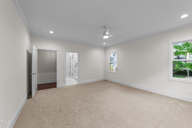 525 Allesandra Dr, Clayton, NC 27527 - carpeted empty room featuring ornamental molding, ceiling fan, recessed lighting, and baseboards