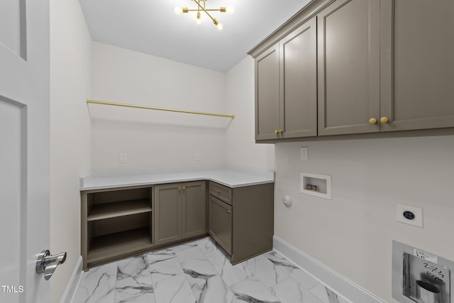 525 Allesandra Dr, Clayton, NC 27527 - washroom with cabinet space, electric dryer hookup, baseboards, light marble finish flooring, and washer hookup