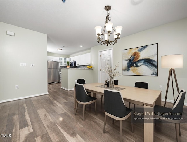1911 Falls Landing Dr Unit 106, Raleigh, NC 27614 - dining room featuring a chandelier, dark wood-style flooring, baseboards, and recessed lighting