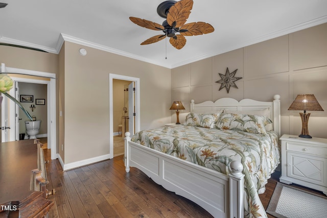 4802 Glenmist Ct, Raleigh, NC 27612 - bedroom featuring ornamental molding, hardwood / wood-style flooring, baseboards, and ceiling fan