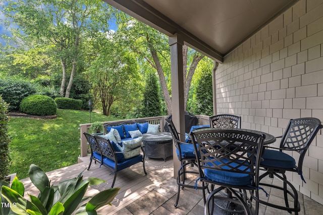 4802 Glenmist Ct, Raleigh, NC 27612 - view of patio featuring outdoor dining space, a deck, and an outdoor hangout area