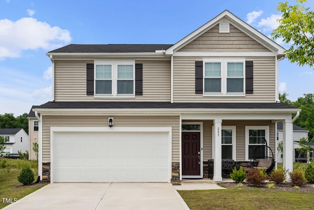 209 White Farm Dr, Wendell, NC 27591 - craftsman inspired home featuring a porch, driveway, and an attached garage