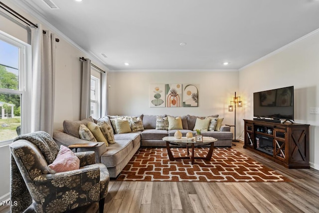 209 White Farm Dr, Wendell, NC 27591 - living room with plenty of natural light, wood finished floors, crown molding, and recessed lighting