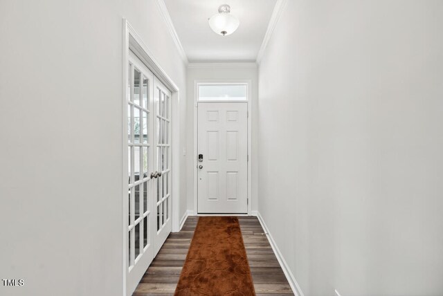 209 White Farm Dr, Wendell, NC 27591 - entryway featuring ornamental molding, wood finished floors, baseboards, and french doors
