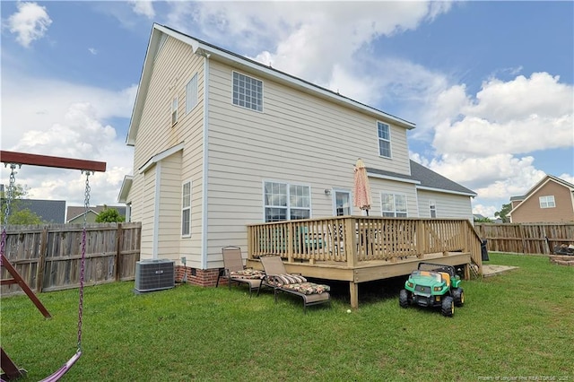 3603 Talus Rd, Fayetteville, NC 28306 - rear view of house featuring a wooden deck and central AC unit
