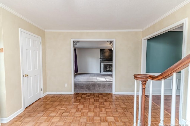 225 Lakeview Dr, Sanford, NC 27332 - empty room with baseboards, a large fireplace, and ornamental molding