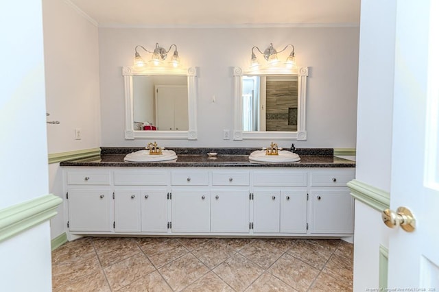 225 Lakeview Dr, Sanford, NC 27332 - bathroom with double vanity and ornamental molding