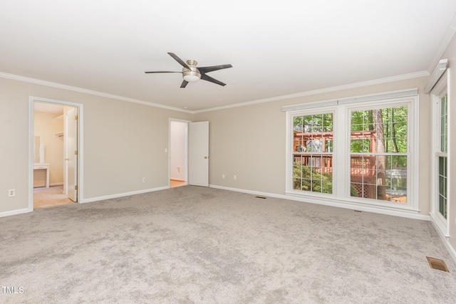 4030 King Charles Rd, Durham, NC 27707 - carpeted spare room with a ceiling fan, ornamental molding, and baseboards
