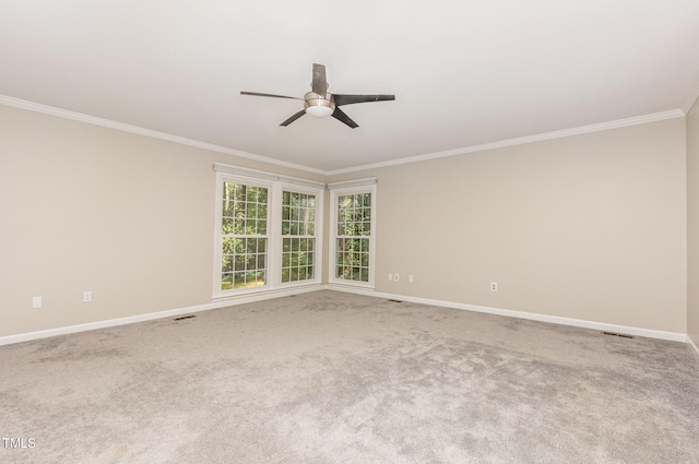 4030 King Charles Rd, Durham, NC 27707 - spare room featuring ceiling fan, crown molding, baseboards, and carpet