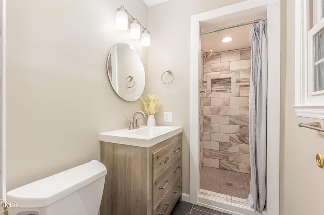 4030 King Charles Rd, Durham, NC 27707 - full bathroom featuring vanity, a shower stall, toilet, and recessed lighting