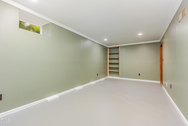 4030 King Charles Rd, Durham, NC 27707 - basement featuring recessed lighting, crown molding, and baseboards