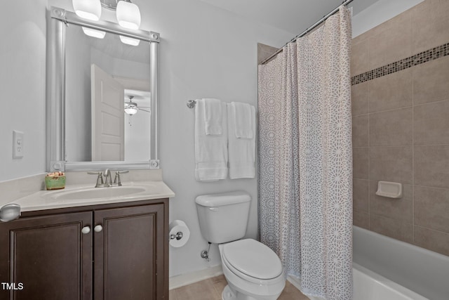 full bath with toilet, vanity, and shower / tub combo