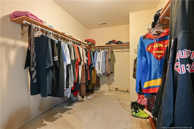 spacious closet featuring carpet flooring