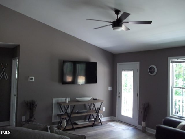 249 Fisherman Point Rd, Roxboro, NC 27574 - living room with wood finished floors, ceiling fan, and baseboards
