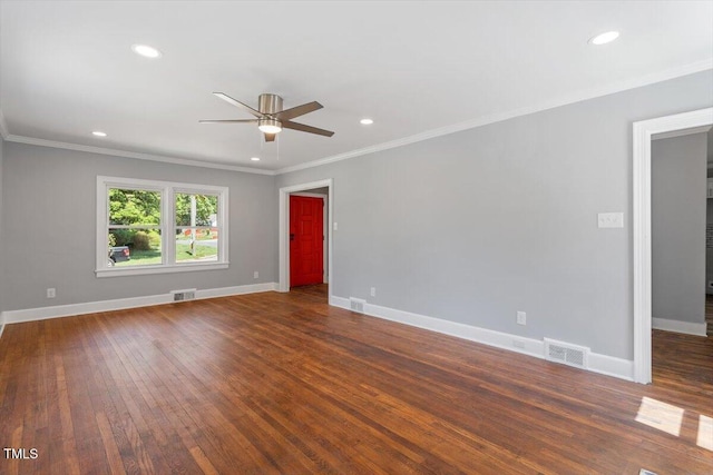 134 Nelson St, Durham, NC 27707 - unfurnished room featuring ceiling fan, crown molding, dark wood-style flooring, baseboards, and recessed lighting