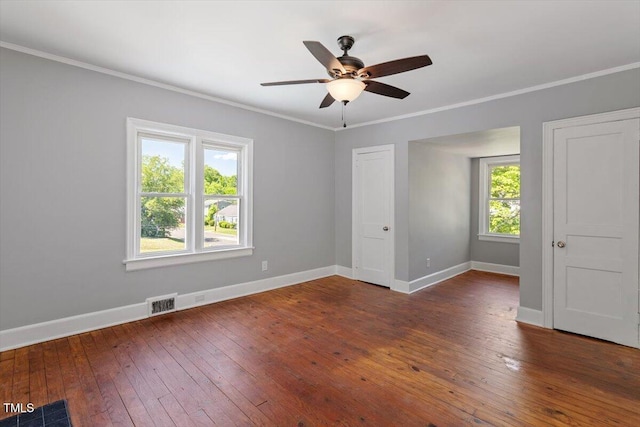134 Nelson St, Durham, NC 27707 - empty room with ornamental molding, baseboards, a ceiling fan, and wood-type flooring