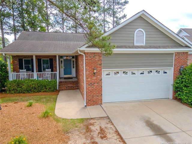 3119 Metthame Dr, Fayetteville, NC 28306 - single story home with brick siding, a garage, a porch, concrete driveway, and a shingled roof
