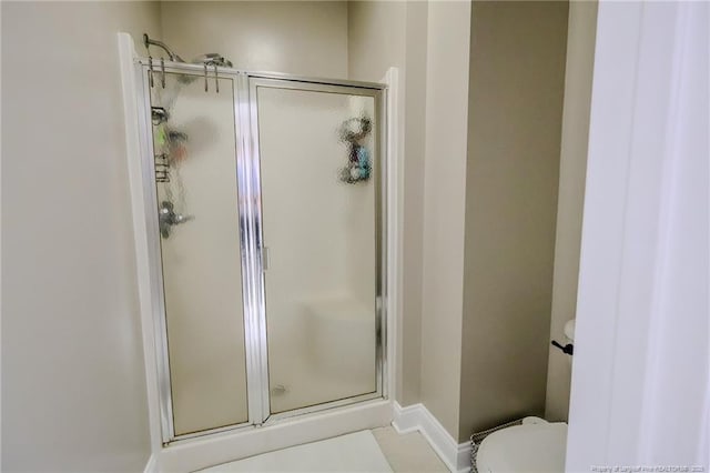 3119 Metthame Dr, Fayetteville, NC 28306 - bathroom with a stall shower, toilet, and baseboards