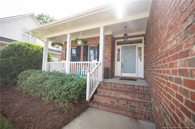 3119 Metthame Dr, Fayetteville, NC 28306 - doorway to property with brick siding and a porch