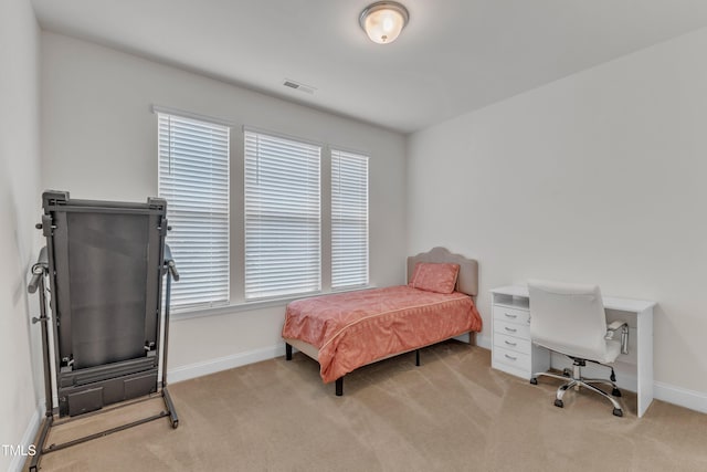 bedroom with baseboards and carpet