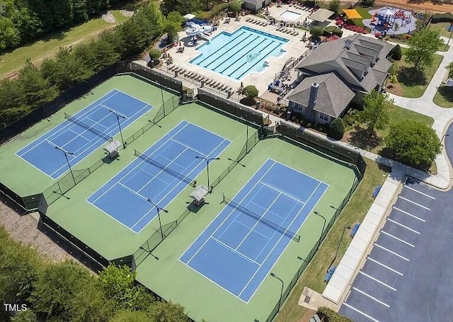 bird's eye view of a pool