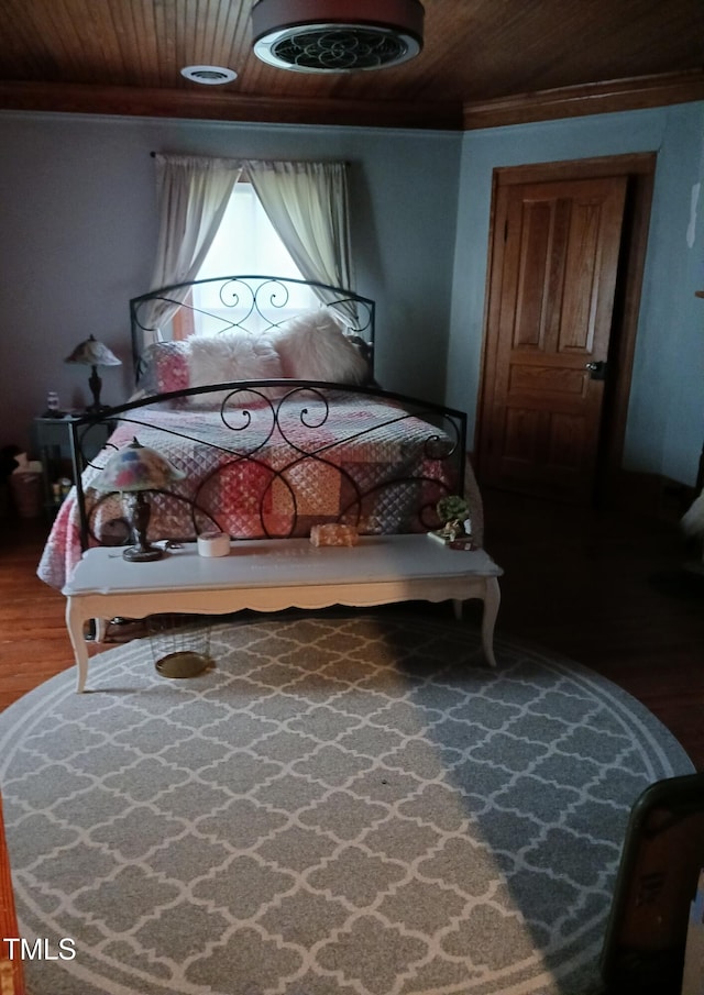 417 S Main St, Warrenton, NC 27589 - bedroom featuring wood ceiling, wood finished floors, and ornamental molding