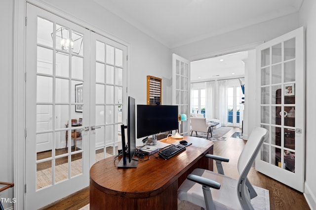 620 Wade Ave Unit 505, Raleigh, NC 27605 - office area featuring french doors and wood finished floors