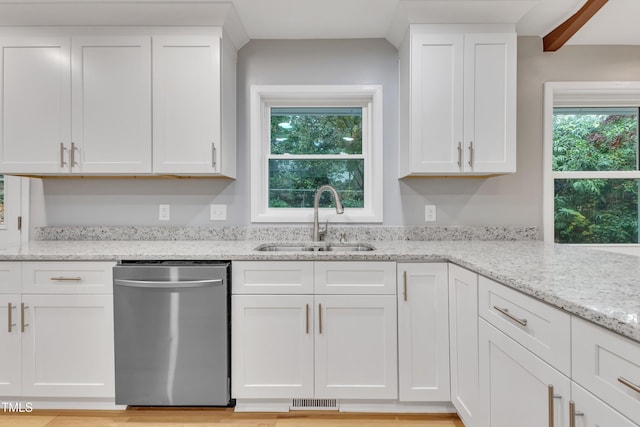 2600 Wade Ave, Raleigh, NC 27607 - kitchen with dishwasher, a sink, white cabinetry, and plenty of natural light