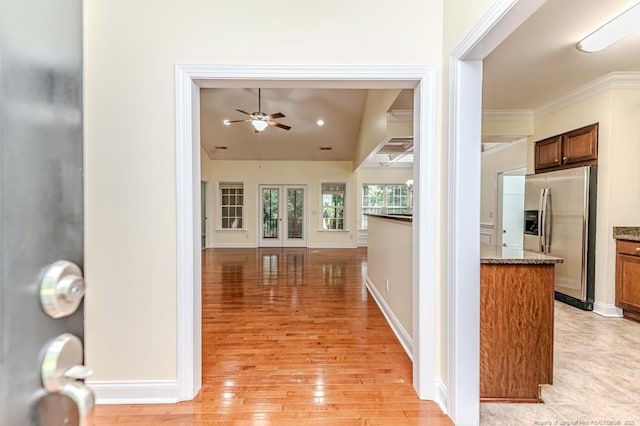 1536 Louisiana Ln, Sanford, NC 27332 - hallway with light wood finished floors, baseboards, and crown molding