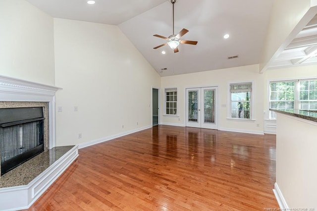 1536 Louisiana Ln, Sanford, NC 27332 - unfurnished living room featuring a premium fireplace, ceiling fan, light wood-style flooring, baseboards, and recessed lighting