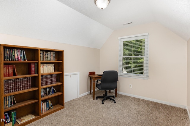 809 Maple Shade Ln, Apex, NC 27502 - carpeted office space with vaulted ceiling and baseboards