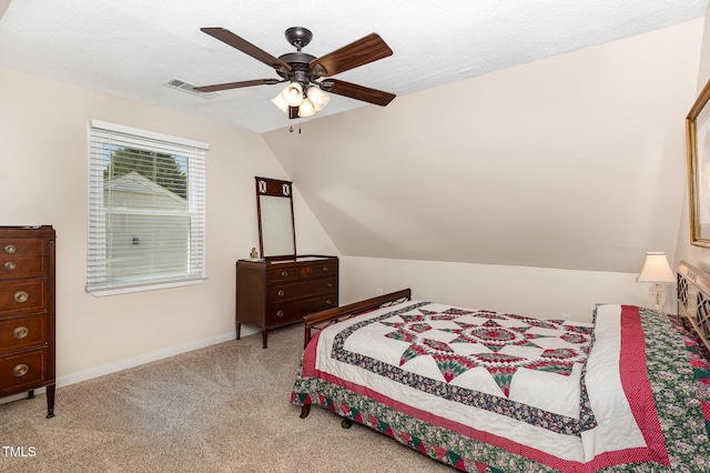 809 Maple Shade Ln, Apex, NC 27502 - carpeted bedroom with ceiling fan, lofted ceiling, and a textured ceiling