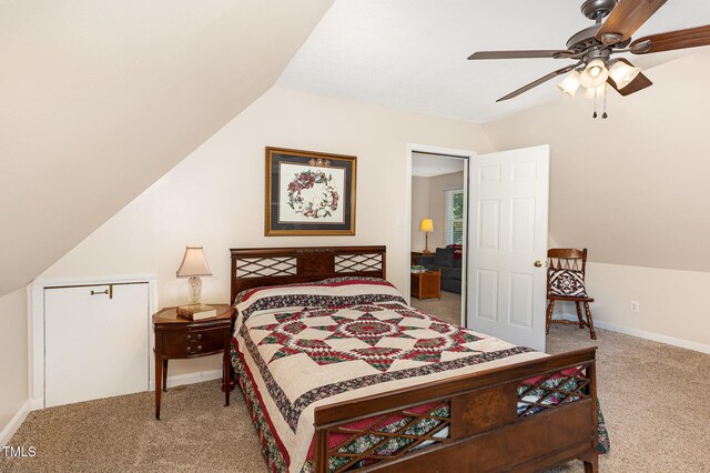 809 Maple Shade Ln, Apex, NC 27502 - carpeted bedroom featuring lofted ceiling, a ceiling fan, and baseboards