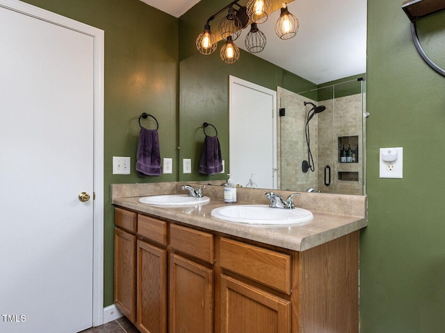 3507 Portico Ln, Durham, NC 27703 - full bathroom featuring double vanity, a tile shower, and tile patterned flooring