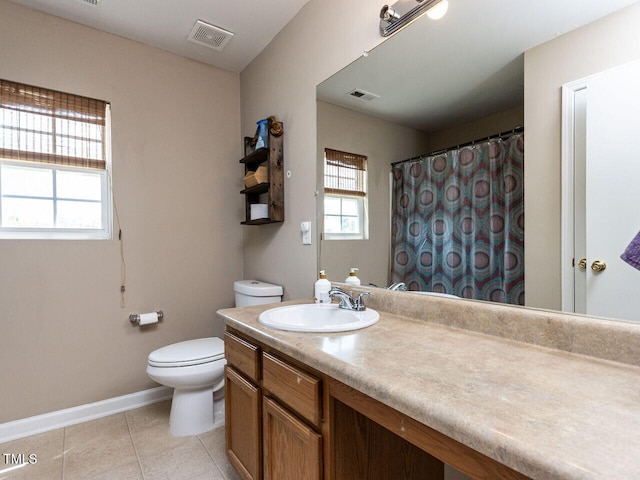 3507 Portico Ln, Durham, NC 27703 - bathroom with toilet, tile patterned flooring, vanity, baseboards, and a shower with curtain