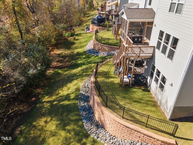204 Woodstaff Ave, Wake Forest, NC 27587 - view of yard with a wooden deck and stairway