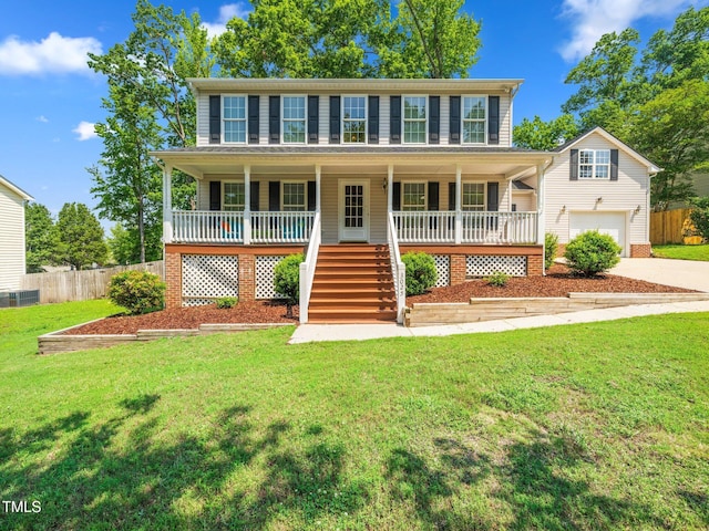 colonial-style house featuring stairway, a porch, and driveway
