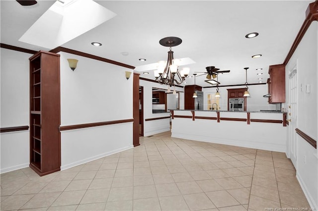 5704 Kindley Dr, Fayetteville, NC 28311 - spare room with ornamental molding, ceiling fan, a chandelier, recessed lighting, and light tile patterned flooring
