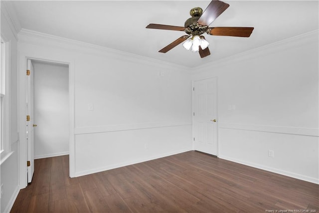 5704 Kindley Dr, Fayetteville, NC 28311 - empty room with dark wood-style floors, ornamental molding, and ceiling fan