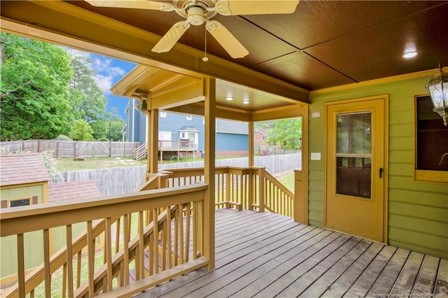 5704 Kindley Dr, Fayetteville, NC 28311 - deck featuring a ceiling fan and a fenced backyard