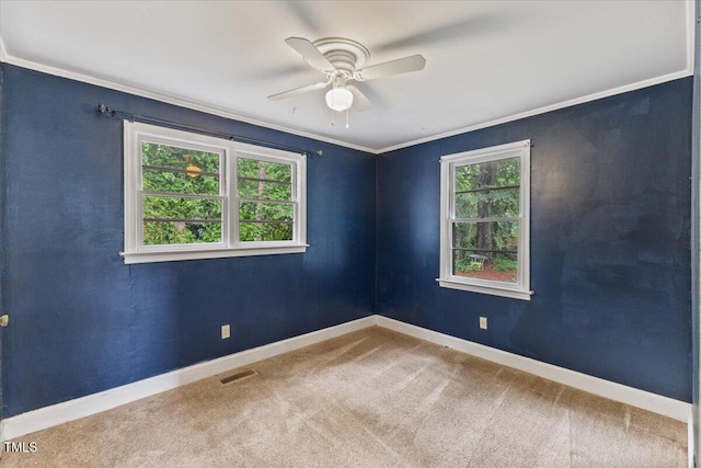 2324 Stevens Rd, Raleigh, NC 27610 - carpeted empty room featuring plenty of natural light, ceiling fan, crown molding, and baseboards