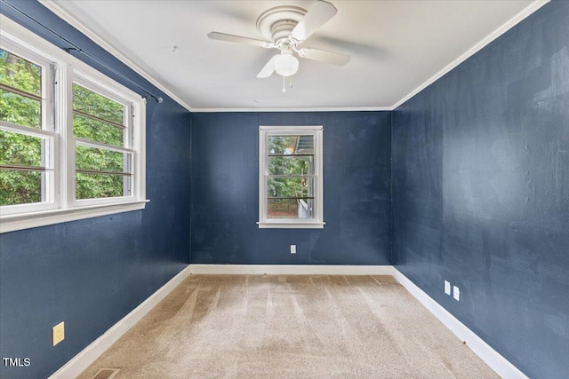 2324 Stevens Rd, Raleigh, NC 27610 - empty room with a ceiling fan, carpet, baseboards, and crown molding