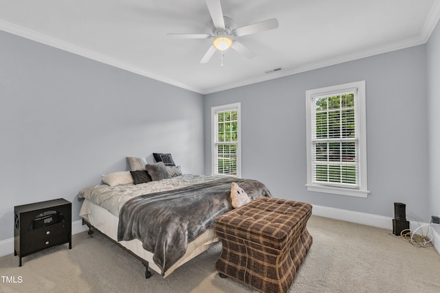 3007 Krogen Ct, Creedmoor, NC 27522 - bedroom featuring carpet flooring, baseboards, crown molding, and ceiling fan