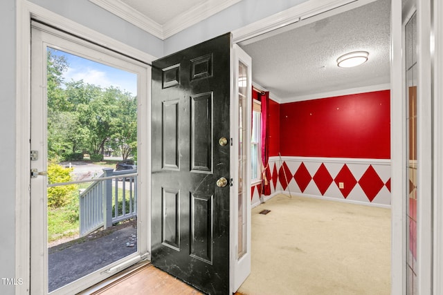 3 Cobble Glen Ct, Durham, NC 27713 - entryway featuring ornamental molding, a wainscoted wall, and carpet floors