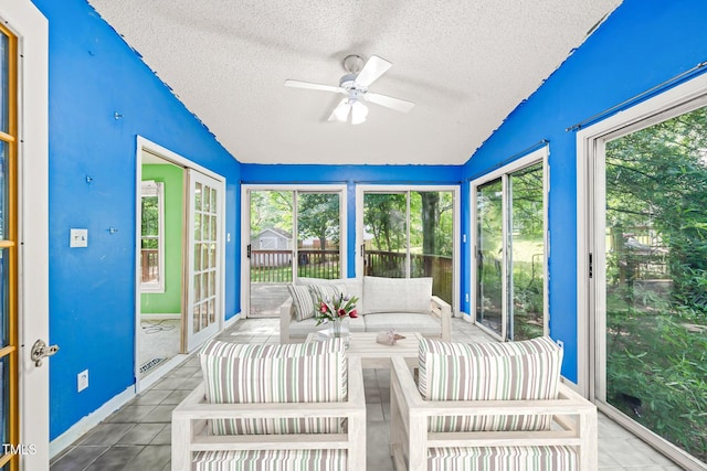 3 Cobble Glen Ct, Durham, NC 27713 - sunroom / solarium with ceiling fan, an outdoor hangout area, lofted ceiling, and french doors